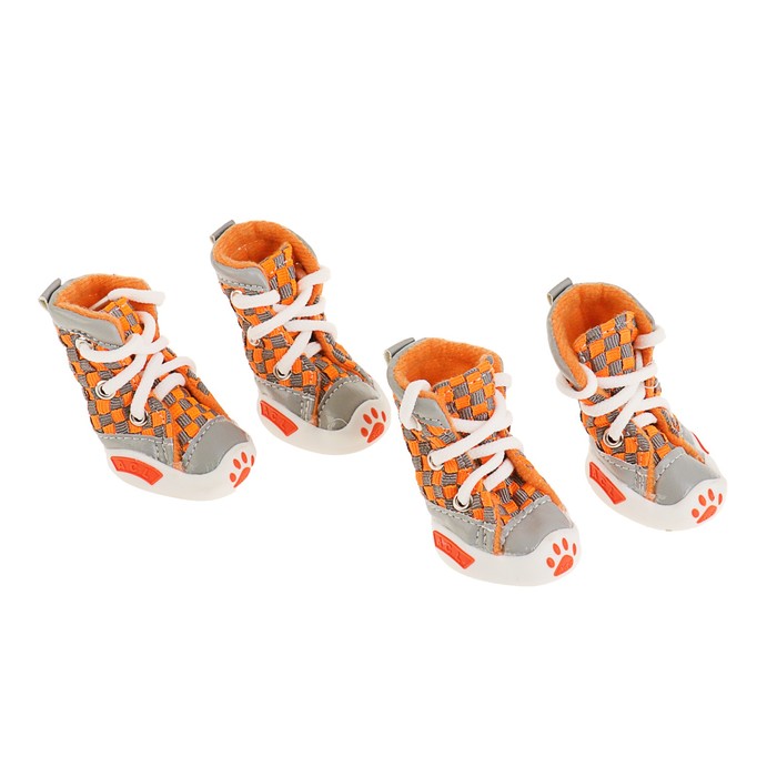 Кеды для собак "Неон", набор 4 шт, размер 4, серо-оранжевые
