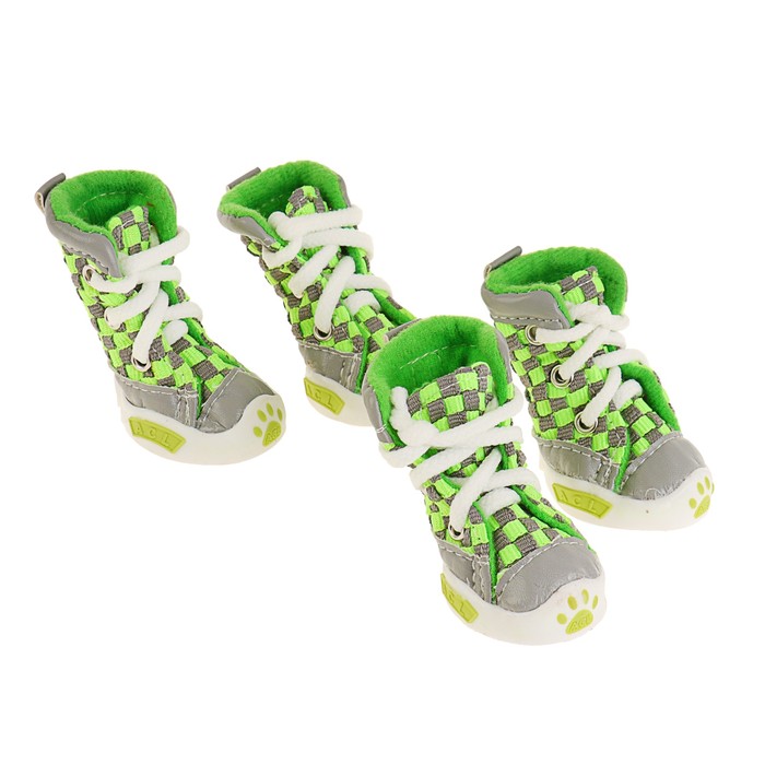 Кеды для собак "Неон", набор 4 шт, размер 2, серо-зеленые