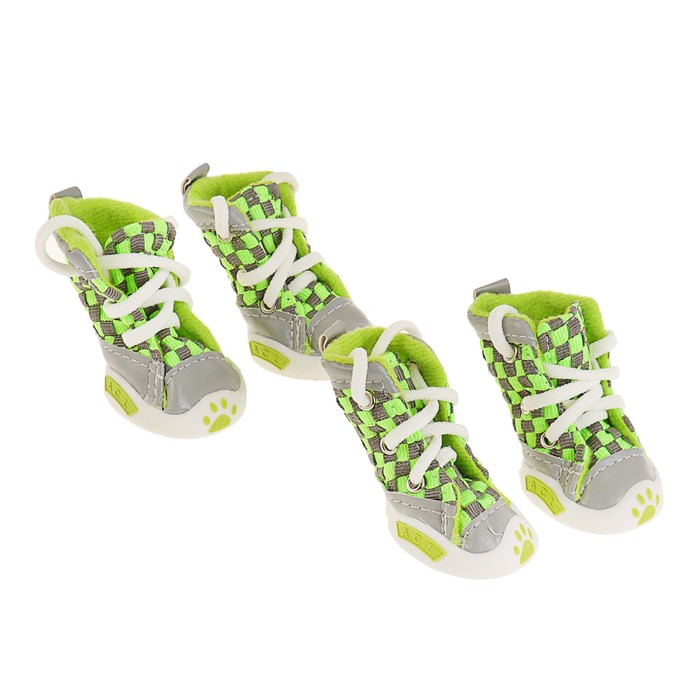 Кеды для собак "Неон", набор 4 шт, размер 3, серо-зеленые
