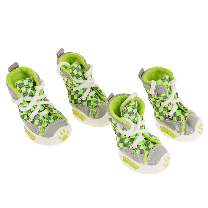 Кеды для собак "Неон", набор 4 шт, размер 4, серо-зеленые