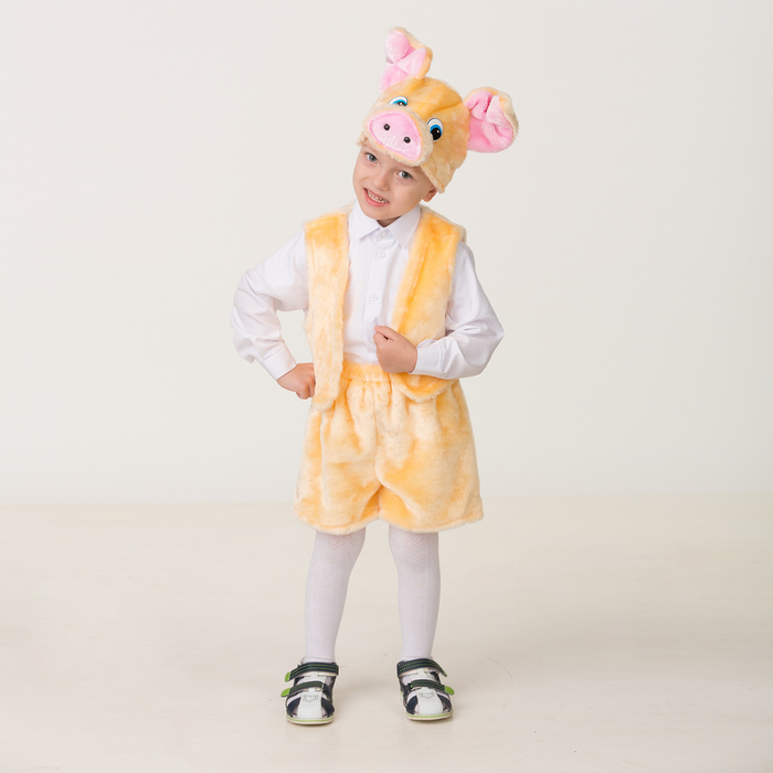 Карнавальный костюм "Поросёнок Зяма", мех, маска, жилет, шорты, р.28