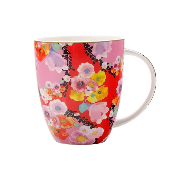 Кружка «Цветы» 400 мл, красная, в подарочной упаковке