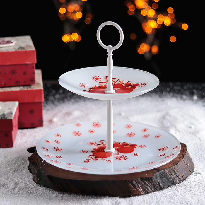 Этажерка "Новогодние шары" 2-х ярусная 16,5x24 см в подар упак