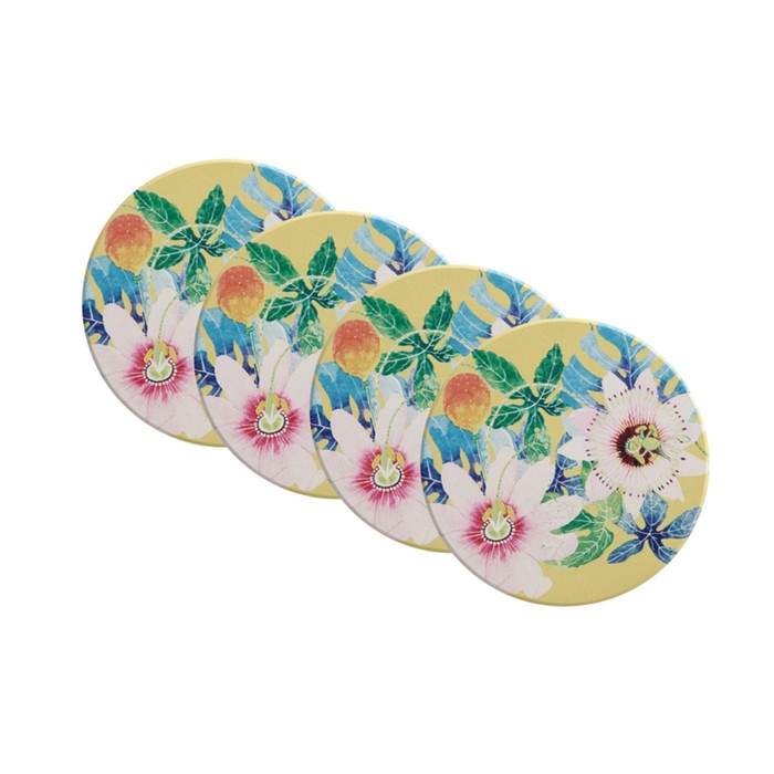 Набор круглых подставок «Экзотика» 9 см, жёлтые, в подарочной упаковке, 4 предмета