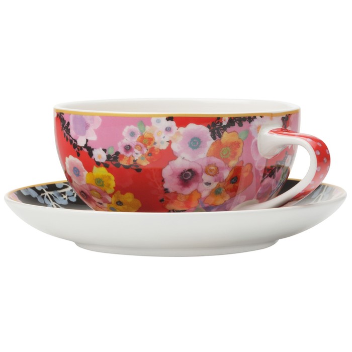 Чайная пара «Цветы» 250 мл, красная, в подарочной упаковке