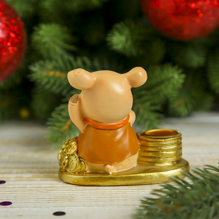 Сувенир полистоун подсвечник "Хрюша считает доллары" МИКС 7х7,5х4 см