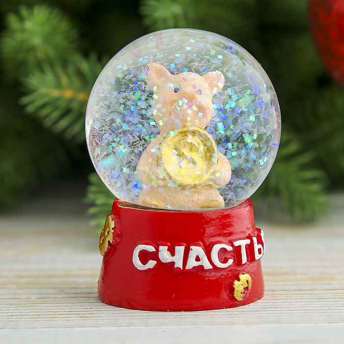 Сувенир полистоун снежный шар "Поросёнок - Счастья" МИКС 6,3х4,5х4,5 см