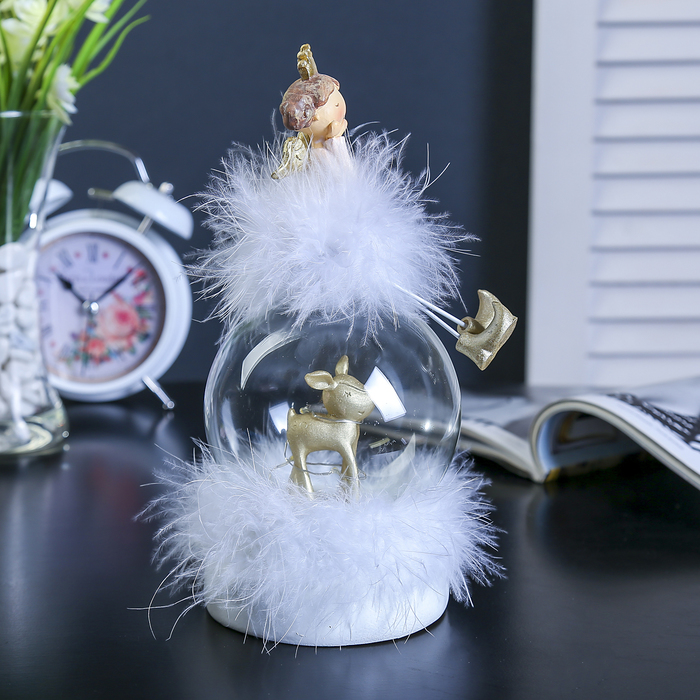 Сувенир полистоун световой шар "Ангелочек-принцесса пушок с оленёнком" 22х10х10 см