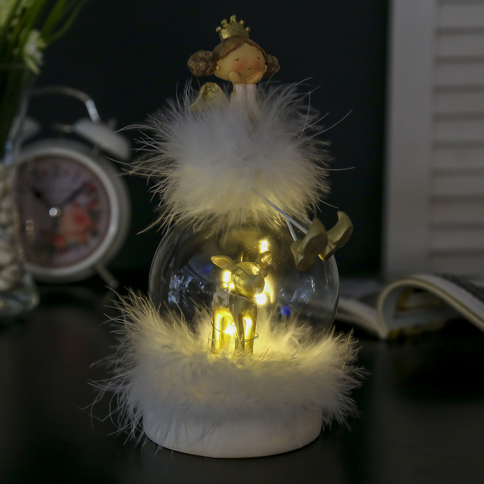 Сувенир полистоун световой шар "Ангелочек-принцесса пушок с оленёнком" 22х10х10 см