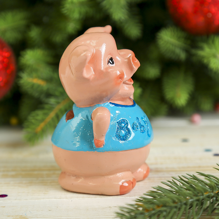 Копилка полистоун лак "Розовый поросёнок Baby boy" 11х7,6х7 см