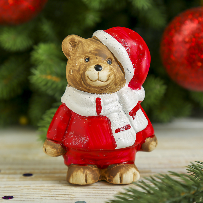 Сувенир керамика "Мишка в шарфике и красном колпаке" 9,5х7,5х7,7 см