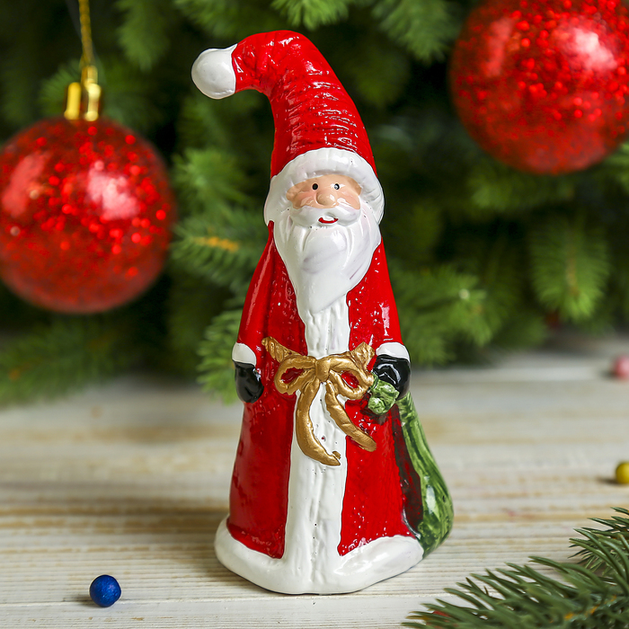 Сувенир керамика "Длинный Дед Мороз с мешком подарков" 13х6,5х5,5 см