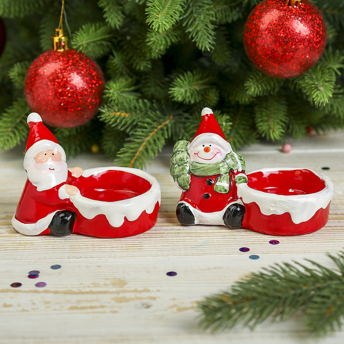 Подсвечник керамика "Дед Мороз/Снеговичок" МИКС 6,7х10х6,3 см