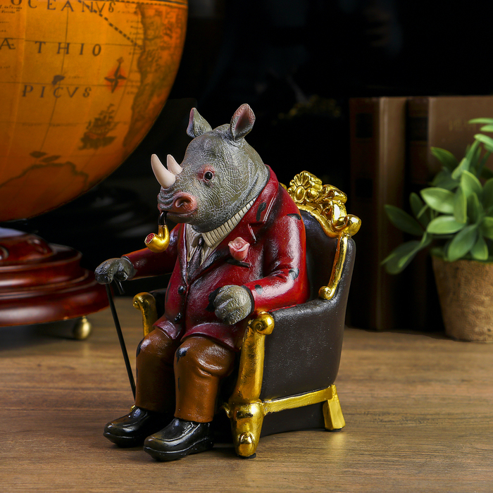 Сувенир полистоун "Носорог в кресле" 20,5х13,5х16 см