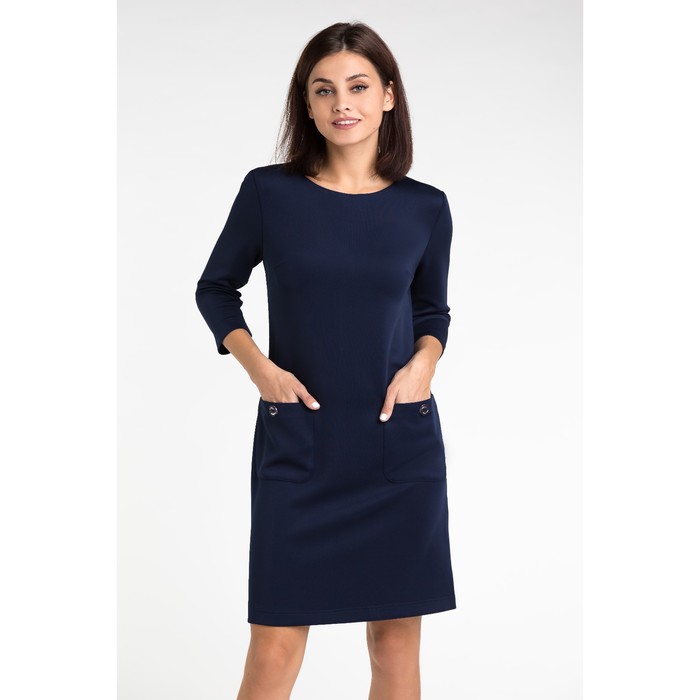 Платье женское с двумя карманами, размер 42, цвет тёмно-синий