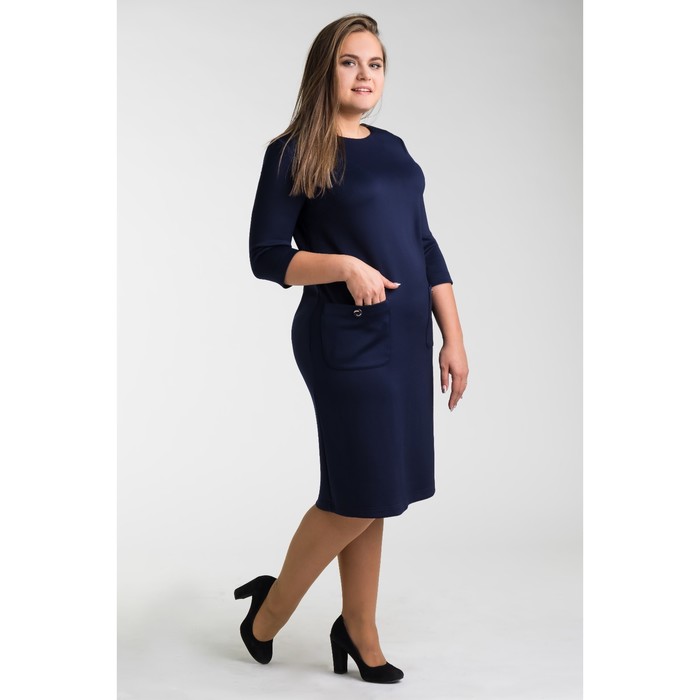 Платье женское с двумя карманами, размер 52, цвет тёмно-синий