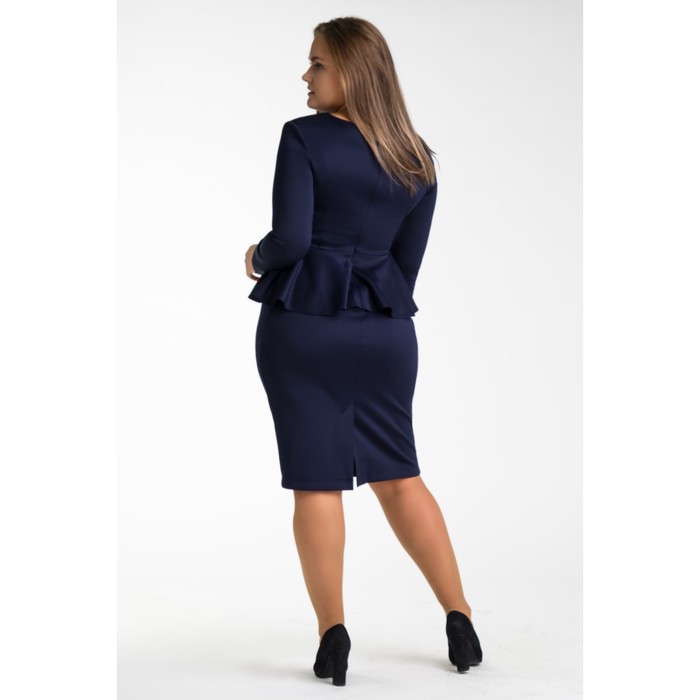 Платье женское с баской, размер 54, цвет тёмно-синий