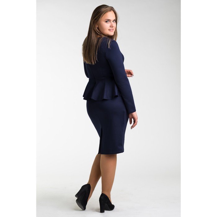 Платье женское с баской, размер 56, цвет тёмно-синий