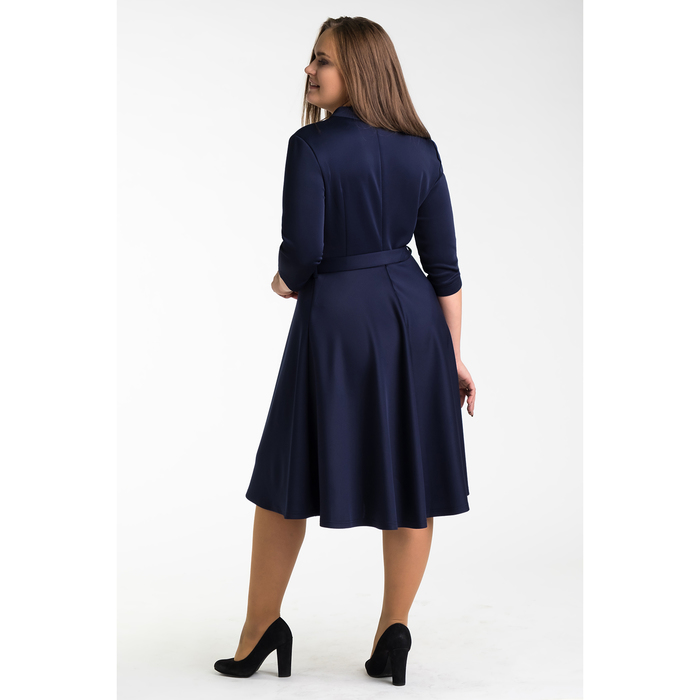Платье женское с поясом, размер 50, цвет тёмно-синий