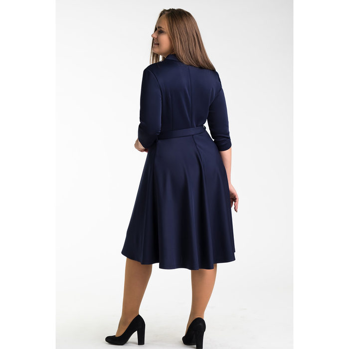Платье женское с поясом, размер 52, цвет тёмно-синий
