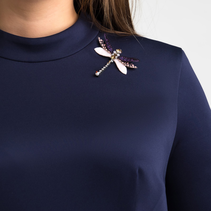 Платье женское с поясом, размер 52, цвет тёмно-синий