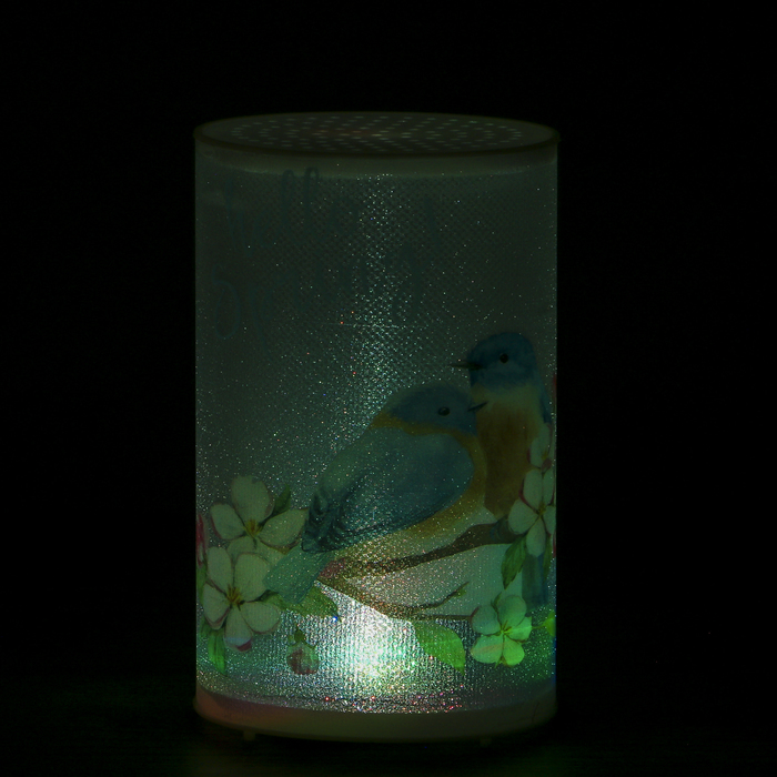 Ночник пластик "Синички" от батареек CR2032х1 7,1х7,1х11,3 см