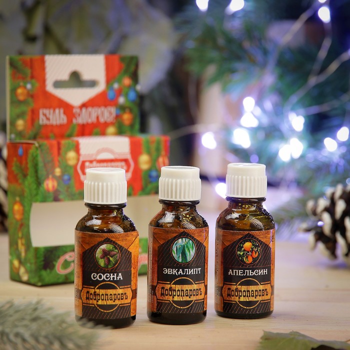 Набор эфирных масел "Будь здоров", 3 шт по 17 мл, "Добропаровъ", новогодняя серия