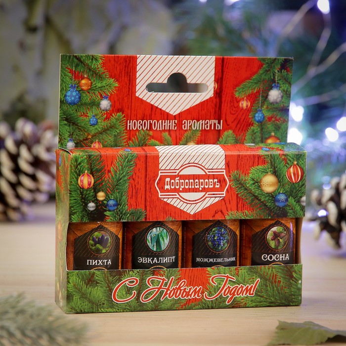 Набор эфирных масел "Новогодние ароматы", 4 шт по 17 мл, "Добропаровъ", новогодняя серия