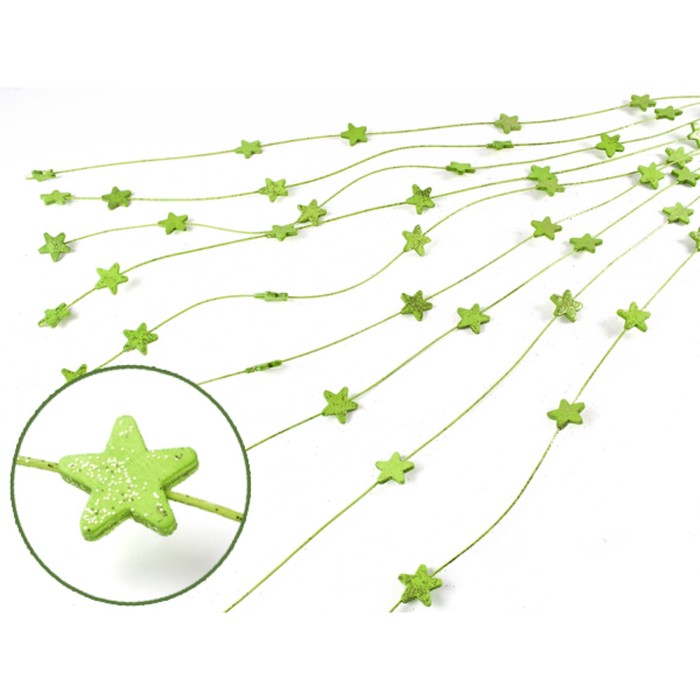 Ротанг со звездами и блёстками, набор 10 шт, светло зеленый 110 см