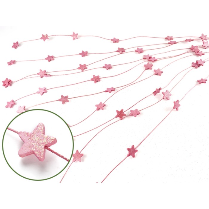 Ротанг со звездами и блёстками, набор 10 шт, розовый 110 см