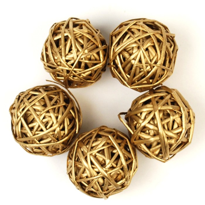 Шар из лозы, набор 5 шт, 6 см,золотой