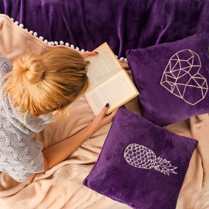 Наволочка "Этель" Сердце, фиолетовая, р-р 40 х 40 см, 100 % п/э