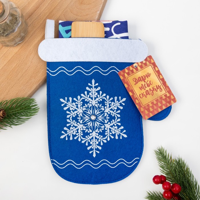 Набор "Доляна" Счастливого года, полотенце35х60см, лопатка20х5см, фетровая варежка14х22см