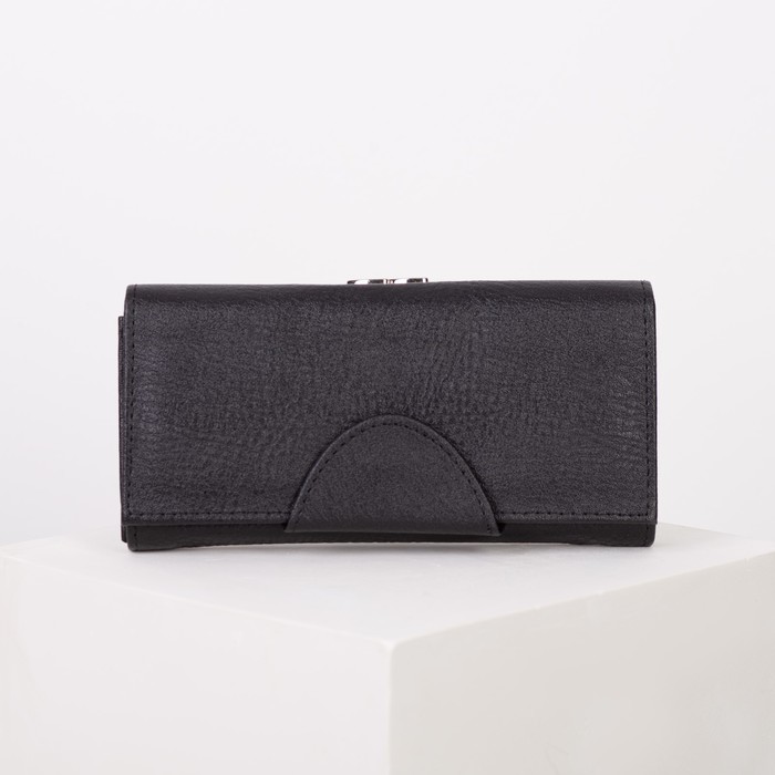 Кошелёк женский, 2 отдела рамка, 3 отдела, для карт, для монет, цвет чёрный