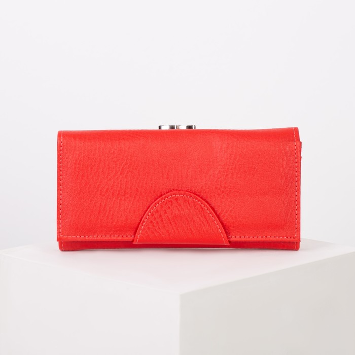 Кошелёк женский, 2 отдела рамка, 3 отдела, для карт, для монет, цвет красный
