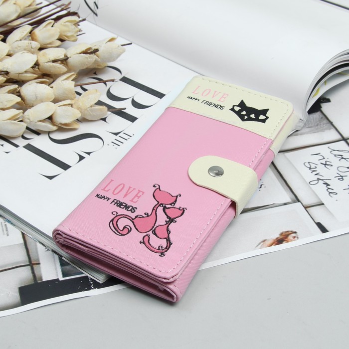 Кошелёк молодёжный, 2 отдела, для карт, цвет розовый