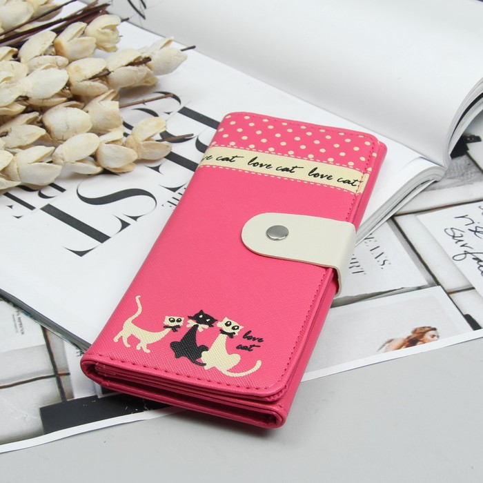 Кошелёк молодёжный, 2 отдела, для карт, цвет малиновый