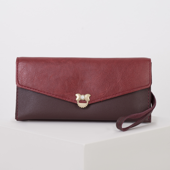 Кошелёк женский, 2 отдела, для карт, наружный карман, ручка, цвет бордовый