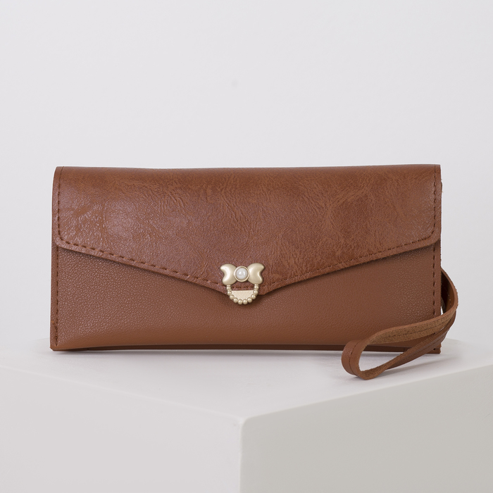 Кошелёк женский, 2 отдела, для карт, наружный карман, ручка, цвет коричневый