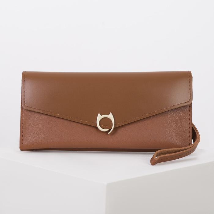 Кошелёк женский, 2 отдела, для карт, наружный карман, ручка, цвет коричневый