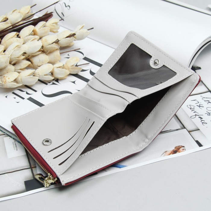 Кошелёк женский, 3 отдела, для карт, для монет, цвет бордовый