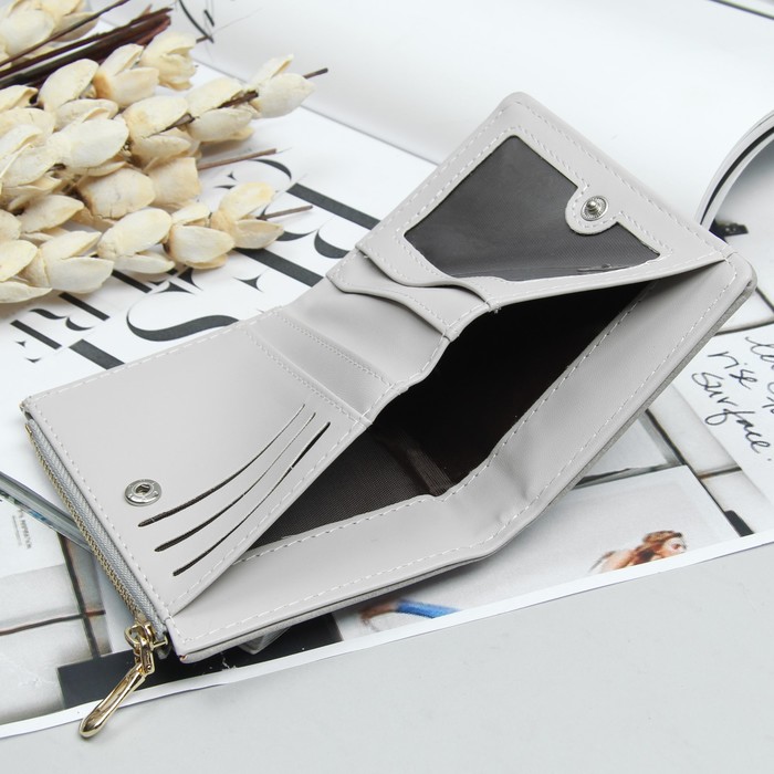 Кошелёк женский, 3 отдела, для карт, для монет, цвет серый