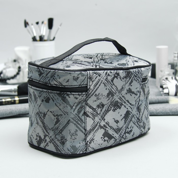 Косметичка-сундучок «Ромбы», отдел на молнии, цвет серый