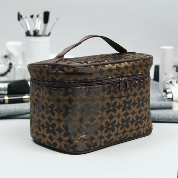 Косметичка-сундучок «Цветы», отдел на молнии, цвет кофе