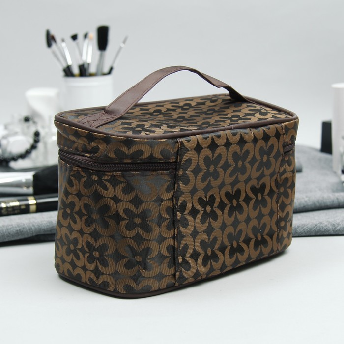 Косметичка-сундучок «Цветы», отдел на молнии, цвет кофе