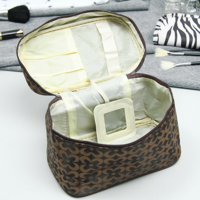 Косметичка-сундучок «Цветы», отдел на молнии, цвет кофе