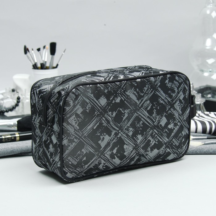 Косметичка дорожная «Ромбы», отдел на молнии, наружный карман, цвет серый