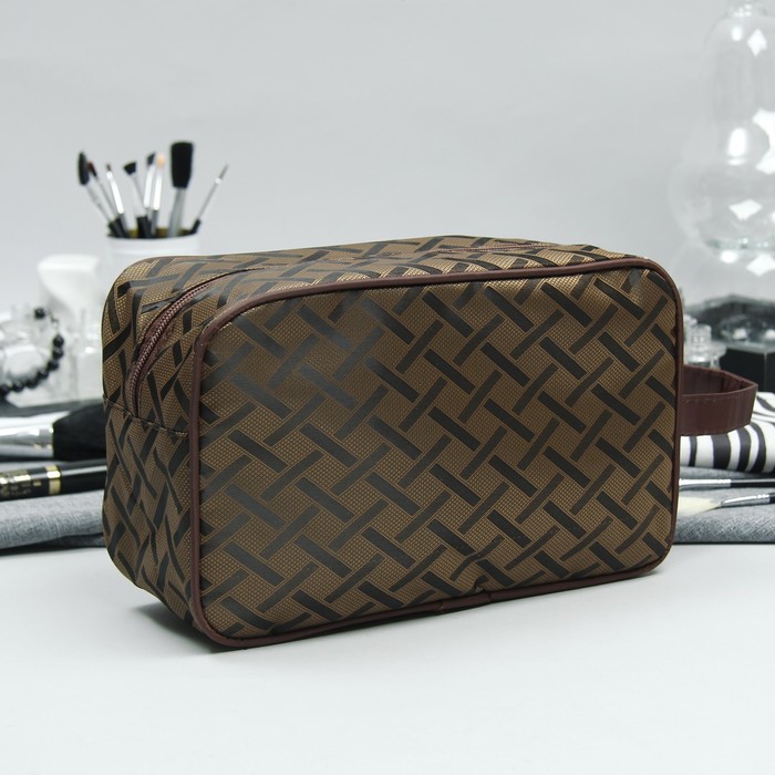 Косметичка дорожная «Диагональ», отдел на молнии, наружный карман, цвет кофе