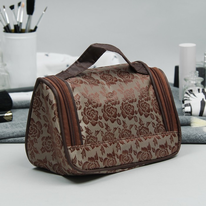 Косметичка-сумка «Розы», отдел на молнии, зеркало, цвет бежевый