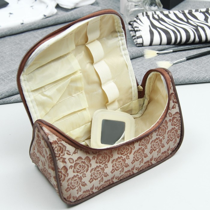 Косметичка-сумка «Розы», отдел на молнии, зеркало, цвет бежевый